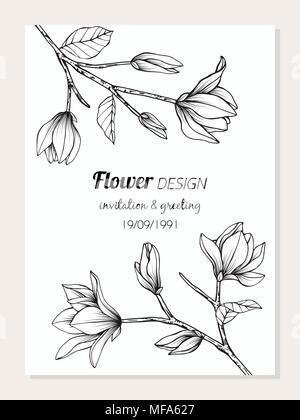 Magnolia fleur cadre dessin illustration pour l'invitation et la conception de cartes de vœux. Illustration de Vecteur