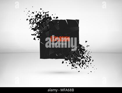 Briser et la destruction dark square effet. Abstract nuage de morceaux et fragments après l'explosion. Vector illustration isolé sur fond gris Illustration de Vecteur