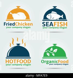 Fried Chicken, poissons de mer, les aliments biologiques et les aliments chauds logo vector design templates. Illustration de Vecteur