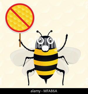 Bee contre du miel. Protestation d'abeilles. Cartoon style vector illustration. Illustration de Vecteur