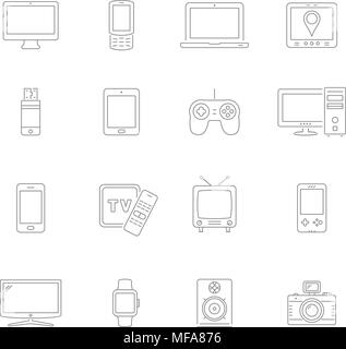 La technologie et les appareils vector icons set, style de ligne mince Illustration de Vecteur