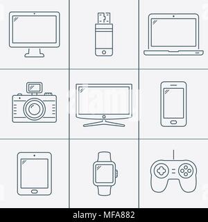 Les appareils numériques modernes et de gadgets électroniques d'icônes. Vector illustration. Illustration de Vecteur