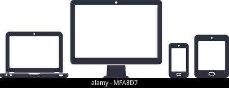 Icônes de périphériques : smart phone, tablette, ordinateur portable et ordinateur de bureau. Vector illustration de responsive web design. Illustration de Vecteur