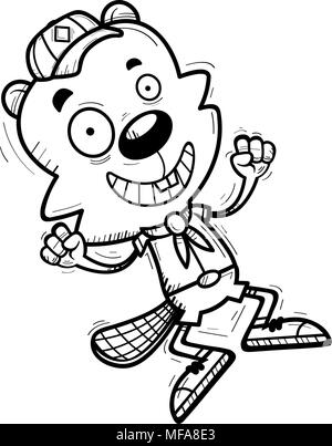 Illustration d'une caricature d'un scout castor mâle de saut. Illustration de Vecteur