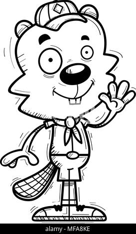 Illustration d'une caricature d'un homme agitant scout castor. Illustration de Vecteur