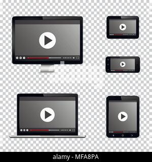 Ensemble d'appareils numériques modernes isolé sur fond transparent. Modèle de lecteur vidéo. Vector illustration Illustration de Vecteur