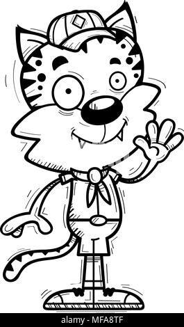 Illustration d'une caricature d'un homme agitant scout Bobcat. Illustration de Vecteur