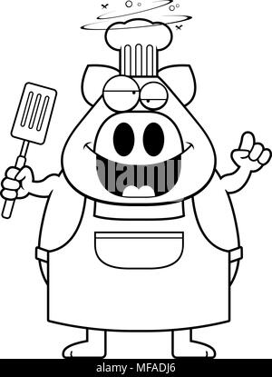 Illustration d'un dessin d'un cochon cuisinier à la BU sur la bière. Illustration de Vecteur