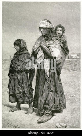 Gravure d'une bédouine et sa famille. À partir d'une gravure originale à l'édition 1891 de terres dans les écritures par Edward L Wilson Banque D'Images