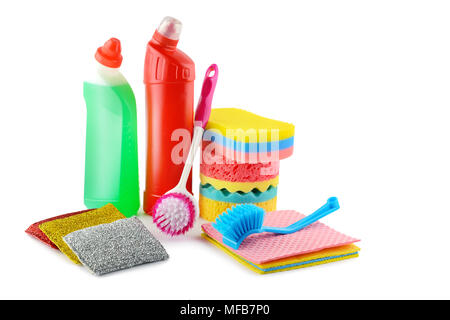 Les détergents isolé sur fond blanc pour votre projet. Vue d'en haut. Copy space Banque D'Images