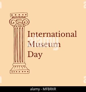 La Journée internationale des musées. Le concept d'événement. 18 mai. Colonne romaine. Fond Beige Illustration de Vecteur