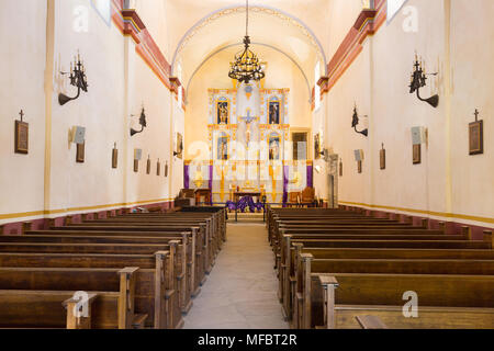 San Antonio - Mission Mission San Jose, l'intérieur de l'Église des Missions de San Antonio, San Antonio Missions National Historical Park, Texas USA Banque D'Images