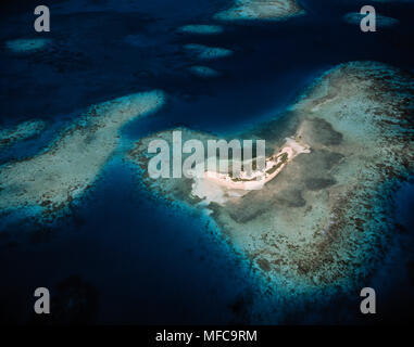 Vue aérienne de l'île tropicale Belize Barrier Reef, mer des Caraïbes Banque D'Images