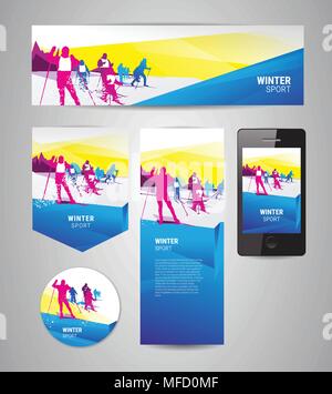 Compétition de ski de fond avec des silhouettes de personnes colorées Illustration de Vecteur