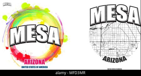 Mesa, Arizona, logo design. Deux en un avec le logo vector art. grandes lettres vintage avec une belle couleur de fond et une couleur-version avec la carte pour toujours Illustration de Vecteur