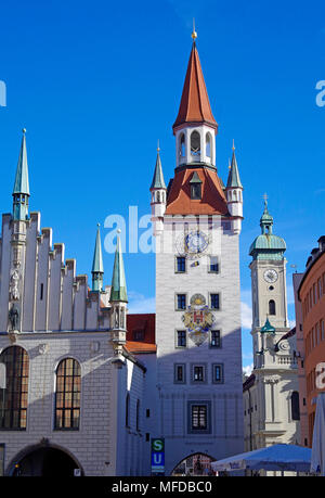 La tour et une partie de la Grande Galerie Grosser Saal, de l'Alte Rathaus, l'Ancien hôtel de ville de Munich, Allemagne Banque D'Images