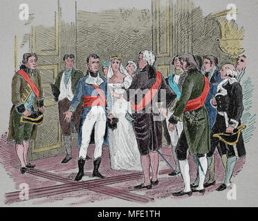 Rencontre entre Napoléon et Lord Whitworth, 18 février, 1803. Napoléon vilipendé l'ambassadeur britannique.France. Banque D'Images