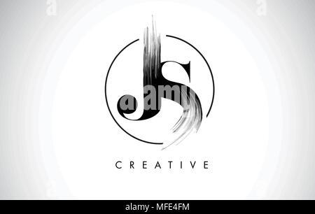 JS coup de pinceau Lettre Logo Design. Peinture noire avec logo Icône Leters Cercle élégant design vectoriel. Illustration de Vecteur