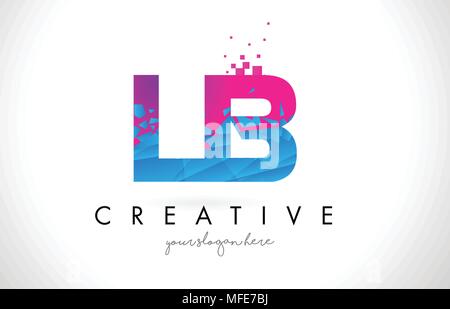 LB L B Lettre avec logo bleu brisé cassé triangles roses Design Texture Vector Illustration. Illustration de Vecteur