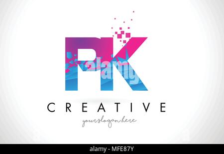 PK P K Lettre avec logo bleu brisé cassé triangles roses Design Texture Vector Illustration. Illustration de Vecteur