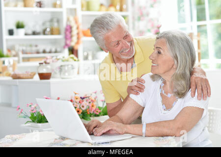 Happy senior couple using laptop Banque D'Images