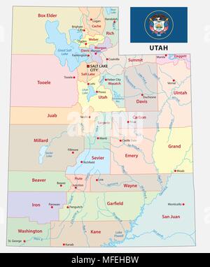 Utah : carte vectorielle administrative et politique Illustration de Vecteur