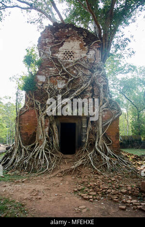 Sanctuaire Prasat Pram plus au sud sur le côté ouest il a cinq tours ou prasats (pram  = 5). Trois tours de brique dans une rangée sur la même plate-forme. Banque D'Images