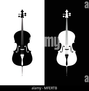 Violoncelle en noir et bleu couleurs - instrument de musique à cordes orchestre pose verticale, Vector illustration isolé sur fond noir et blanc Illustration de Vecteur