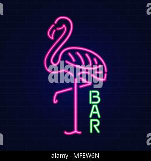 Effet néon lumineux signe avec flamant rose. Boîte de nuit ou bar. sur fond sombre. editable vector Illustration de Vecteur