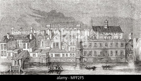 Le Palais de Whitehall, Westminster, Londres, Angleterre tel qu'il était avant l'incendie de 1691. À partir de la vieille Angleterre : A Pictorial Museum, publié 1847. Banque D'Images