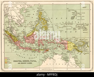 Plan de Sumatra, Bornéo, Nouvelle-Guinée et îles adjacentes, 1870. Lithographie couleur imprimée Banque D'Images