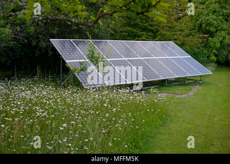 Cellules photovoltaïques situé dans garden prairie, UK Banque D'Images