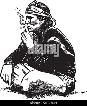 Indian fumeurs - Retro Clipart Illustration Illustration de Vecteur