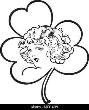 Irish Lass Dans Shamrock - Retro Clipart Illustration Illustration de Vecteur