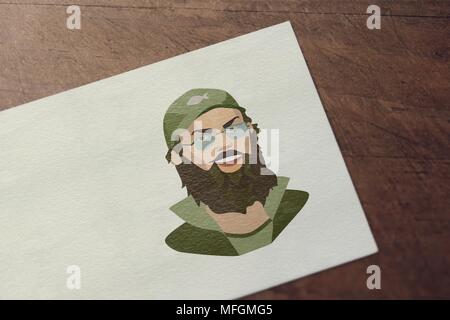 L'homme face avec différents styles.Fishman, cowboy.Set ilustrations pour e-books Banque D'Images