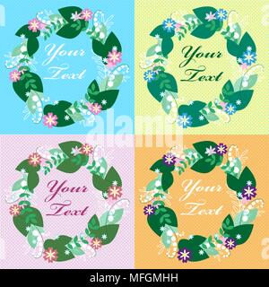 Cartes florales colorées. Happy Mothers Day International avec bouquet de fleurs de printemps. Journée de la femme. Maison de l'arrière-plan. Magnifique bouquet. Trendy Illustration de Vecteur