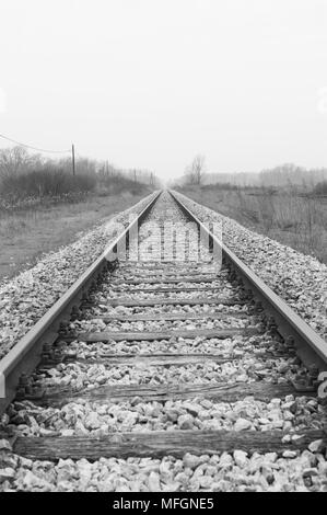 Rails de roulement, image en noir et blanc de fer. Vertical image de fer. Banque D'Images