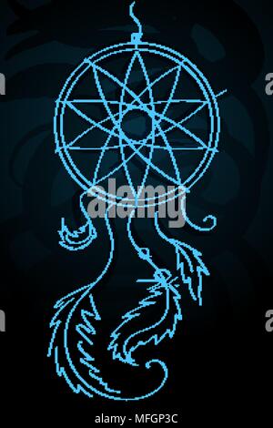 Une belle dream catcher sur un fond sombre. Vector illustration Illustration de Vecteur