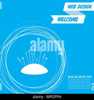 Icône de l'aiguille à coudre sur un fond bleu avec abstract circles autour et la place pour votre texte. Vector illustration Illustration de Vecteur