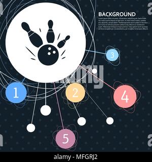 Jeu de bowling ball ronde icône avec l'arrière-plan au point et avec style infographique. Vector illustration Illustration de Vecteur