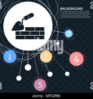 Bâtiment de la truelle et mur de brique avec l'icône de l'arrière-plan au point et avec style infographique. Vector illustration Illustration de Vecteur