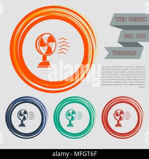 L'icône du ventilateur sur le rouge, bleu, vert, orange des boutons pour votre site web et design avec de l'espace texte. Vector illustration Illustration de Vecteur