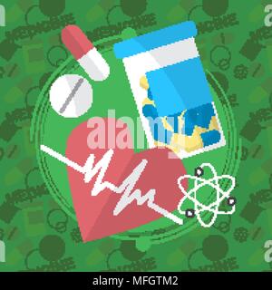 Télévision médecine icons set. Boîte de pilules, de comprimés, de pilules, de vitamines blister médicament liquide. Vector illustration Illustration de Vecteur