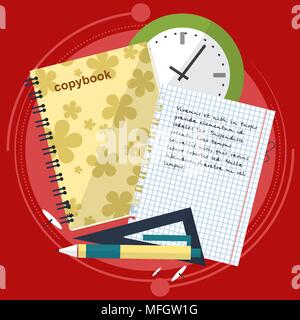 Livres et processus. L'écriture et le dessin dans zoshite. Social prednadlezhnosti et sujets de l'étude. Retour à l'école. Vector illustration Illustration de Vecteur