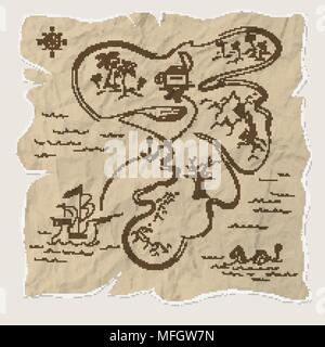 Carte au trésor des pirates de l'île le vieux papier. Vector illustration Illustration de Vecteur