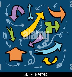 Collection de flèches de couleur vive sur un fond bleu. Vector illustration Illustration de Vecteur