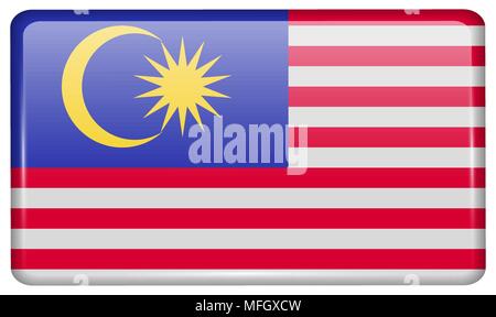Drapeaux de la Malaisie sous la forme d'un aimant sur le réfrigérateur avec les réflexions de lumière. Vector illustration Illustration de Vecteur