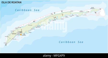 Route de l'île de Roatan, Honduras carte vectorielle Illustration de Vecteur