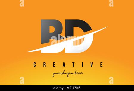 BD B D Lettre Logo Design moderne avec des lettres au milieu coupe Swoosh et fond jaune. Illustration de Vecteur