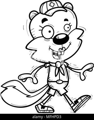 Illustration d'une caricature d'un écureuil femelle du scoutisme la marche. Illustration de Vecteur